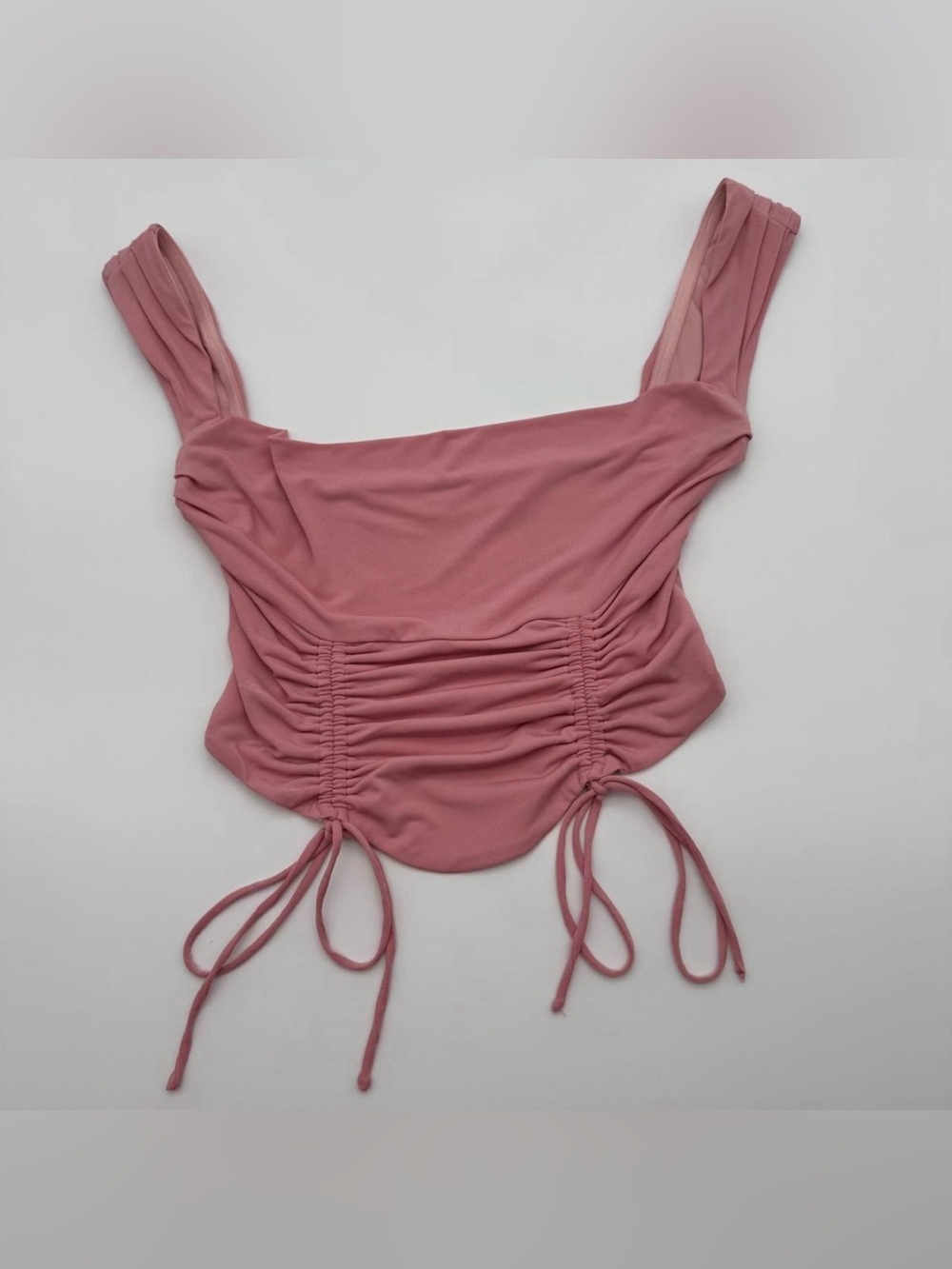 Tiger Mist Ruched Off Shoulder Crop Tie Coquette Tank Top Rose Pink S